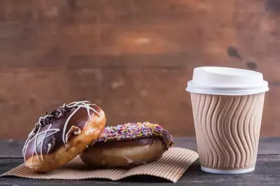 donuts and coffee in coffee shop