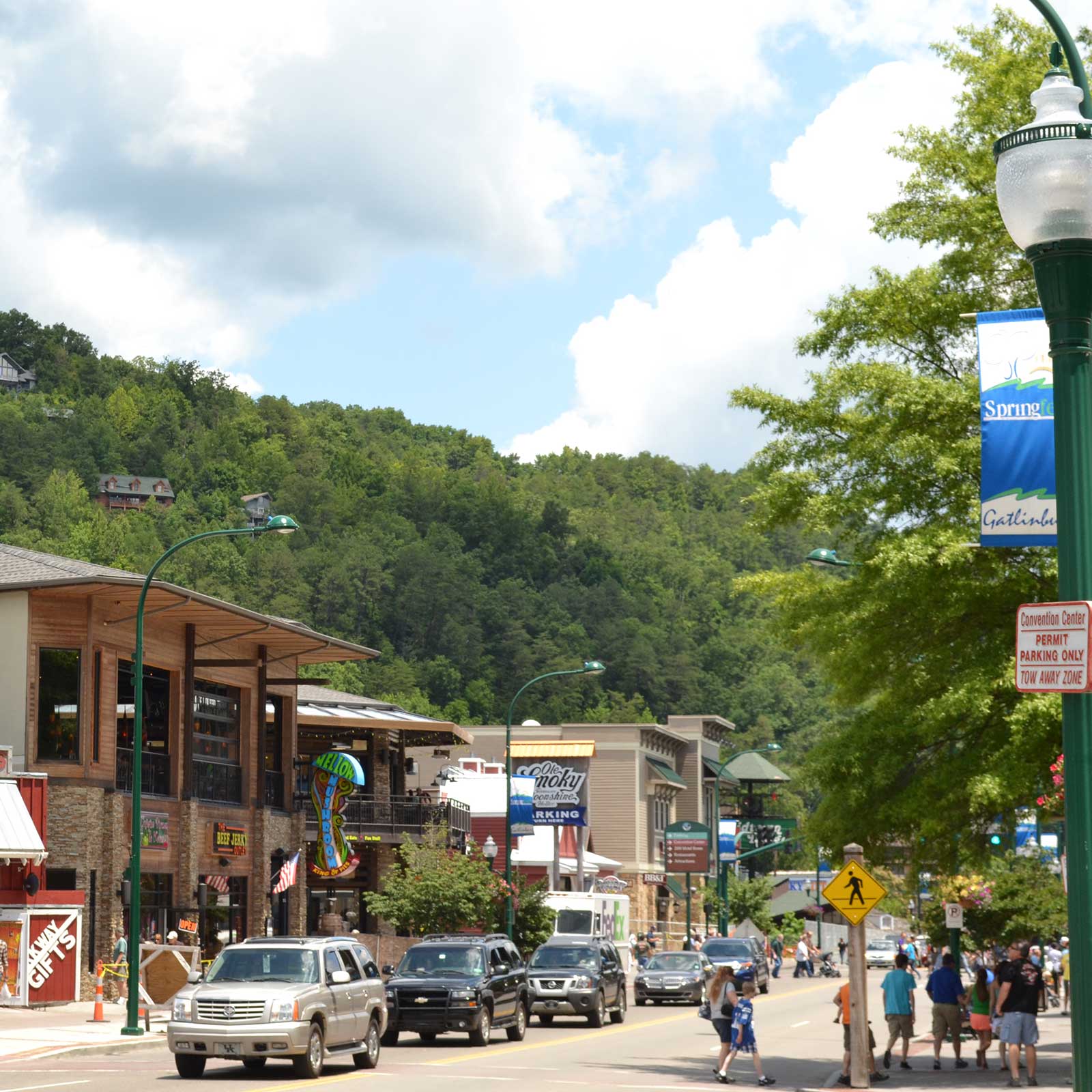 trolley-route tourists in downtown Gatlinburg TN