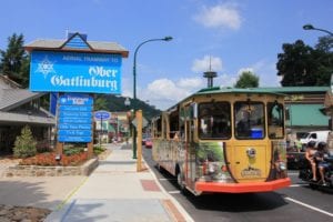 Gatlinburg trolley stopping at Ober Gatlinburg